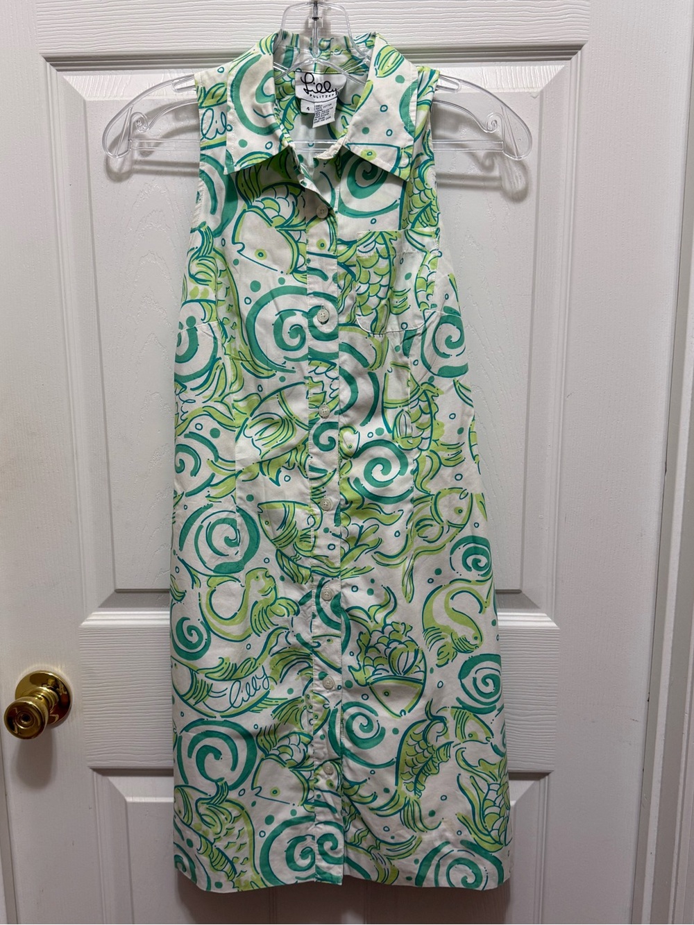 Lilly Pulitzer Green & Teal Swirl Print Sleeveless Midi Dress